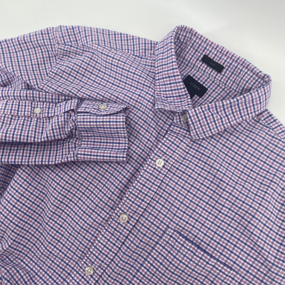 J.Crew Mens Slim Fit Gingham Check Button Down Shirt Purple Blue Large